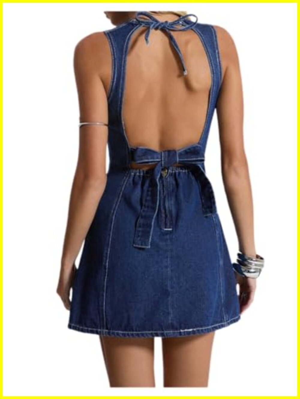Y2K Mini Denim Dress Bow Tie Open Back Sleeveless Going Out Tank Dress